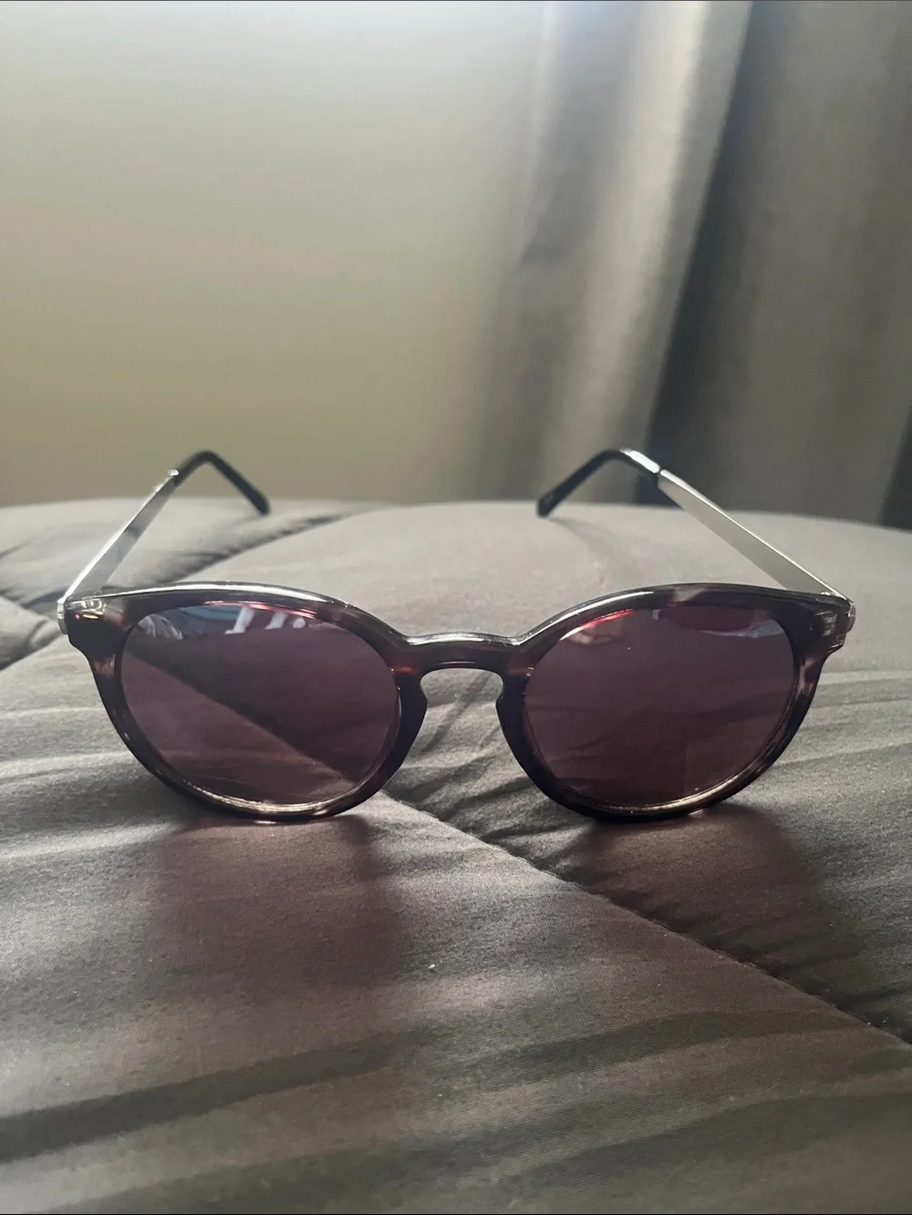 LOFT Round Tortoiseshell Frame Sunglasses with Purple Lenses